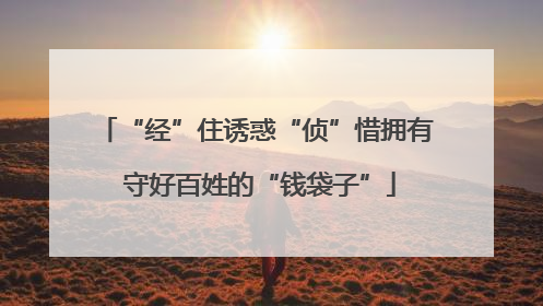 “经”住诱惑“侦”惜拥有 守好百姓的“钱袋子”