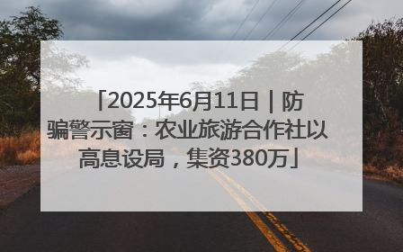 2025年6月11日｜防骗警示窗：农业旅游合作社以高息设局，集资380万